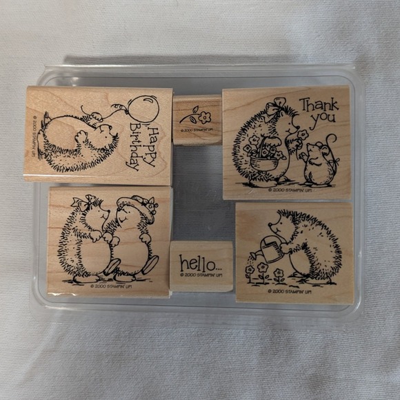 Stampin' Up! Other - Stampin Up 2000 Hedgehog Happiness Rubber Stamps Set 6 Wood Mounted Craft